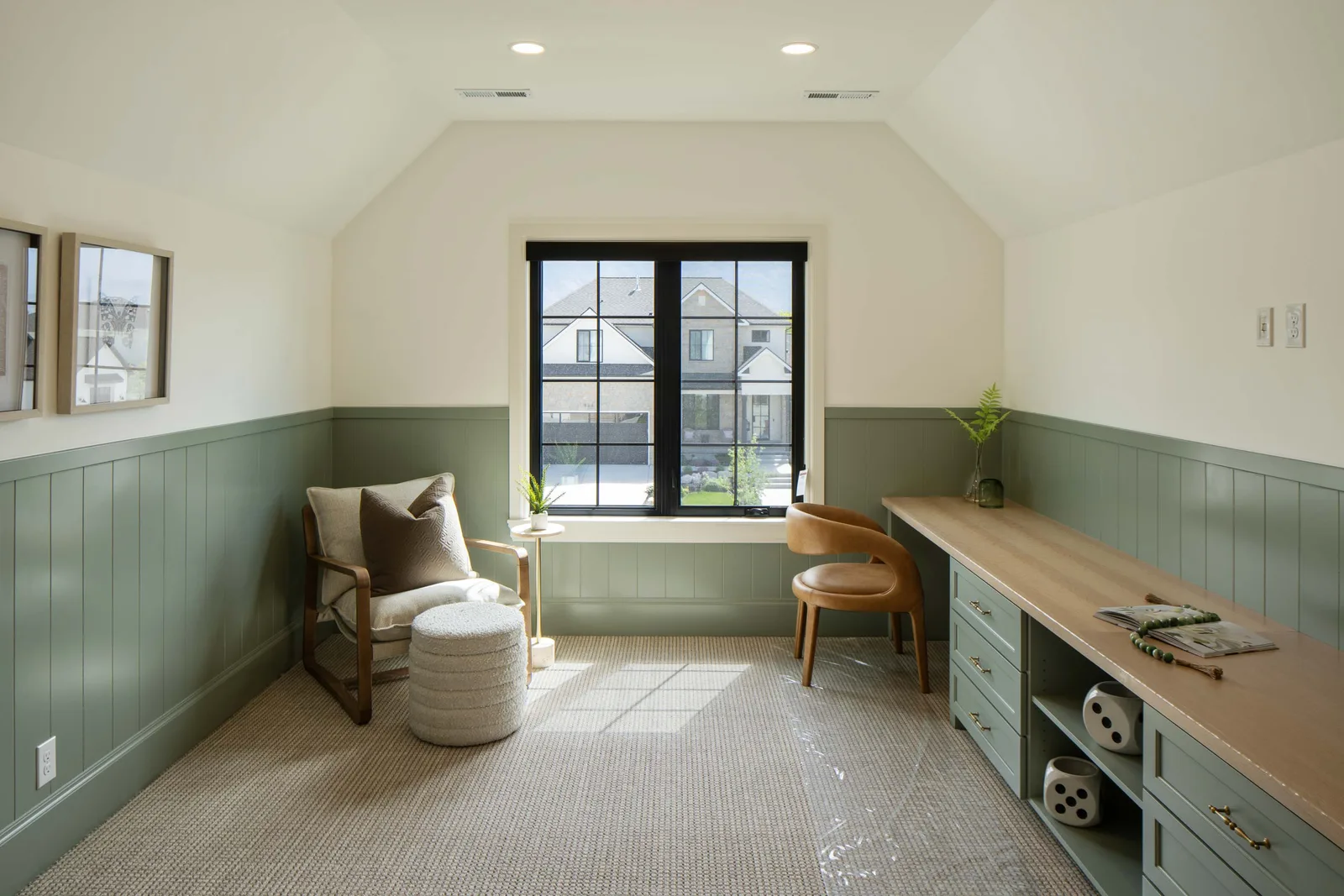 Sage-wainscot loft desk