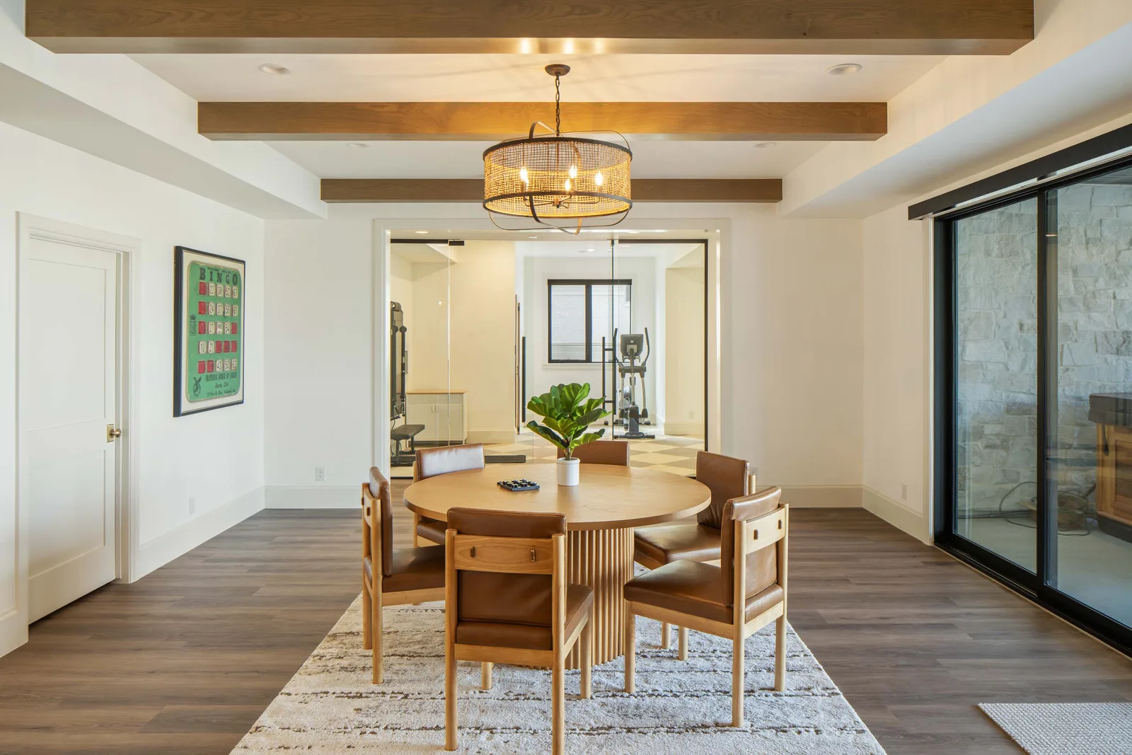 Round table under beams