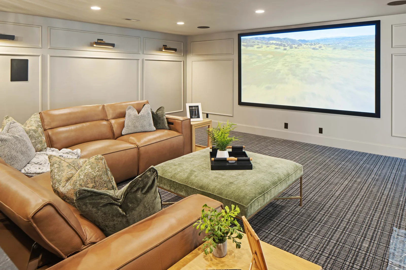 Leather sofas, theater screen