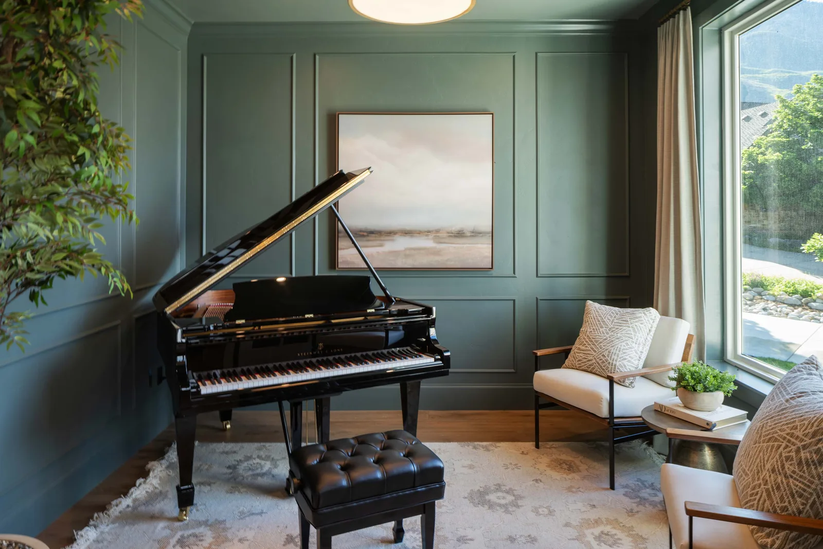 A grand piano in green