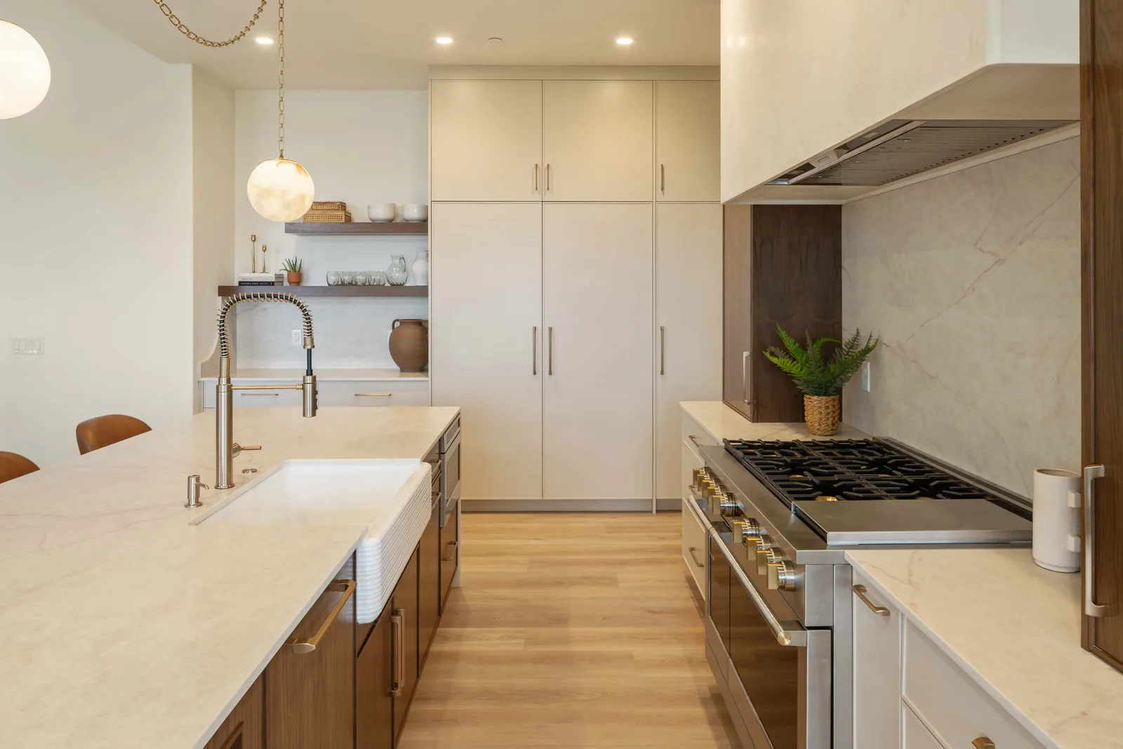 Pro range walnut cabinetry