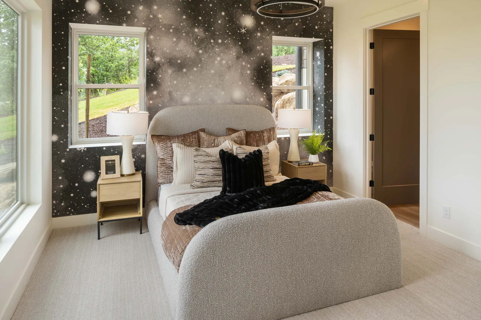 Starry-Sky Mural and Boucle Bed