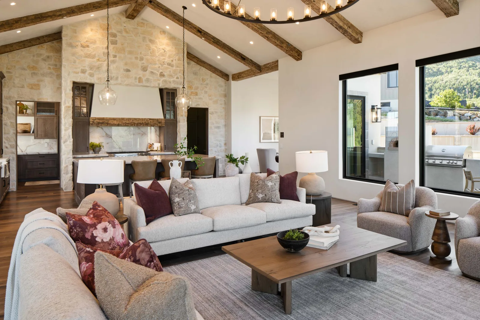 Open living to kitchen